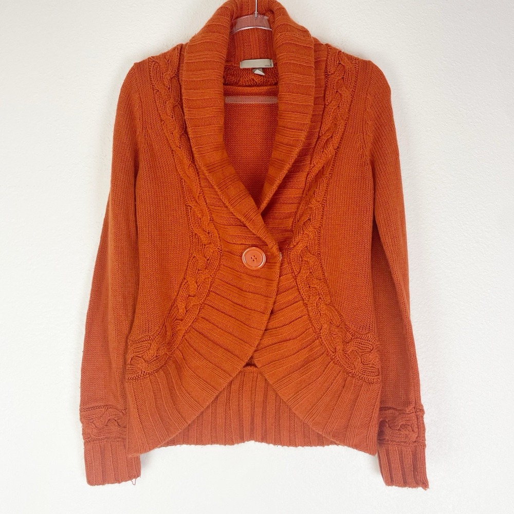 One A Sweater Medium Boho Cottage‎ Cabin Shawl Collar Goblin Cozy Cable Knit M